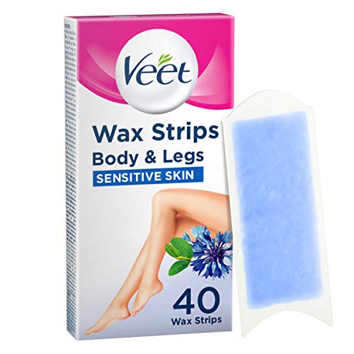 Veet Wachsstreifen für empfindliche Haut für Körper und Beine, 20 doppelseitige Streifen, 40...