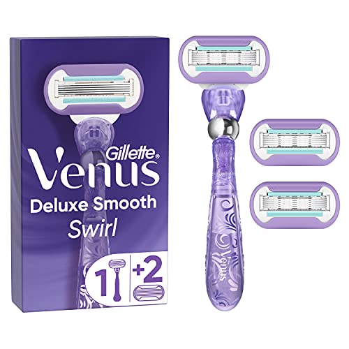 Gillette Venus Deluxe Smooth Swirl Rasierer Damen, Damenrasierer + 3 Rasierklingen mit 5-fach Klinge, Frauen Geschenk